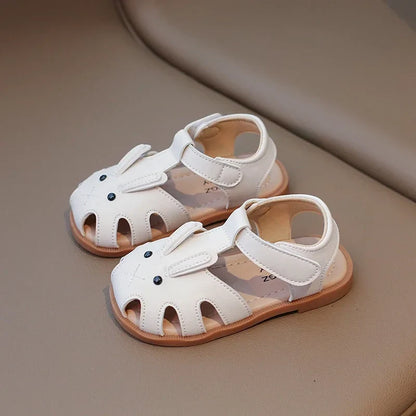 Toddler Children Sandals Rabbit Lovely White Brown Kids Summer Shoes Unisex Breathable Flexiable Comfy Boys Girls Shoes 21-30