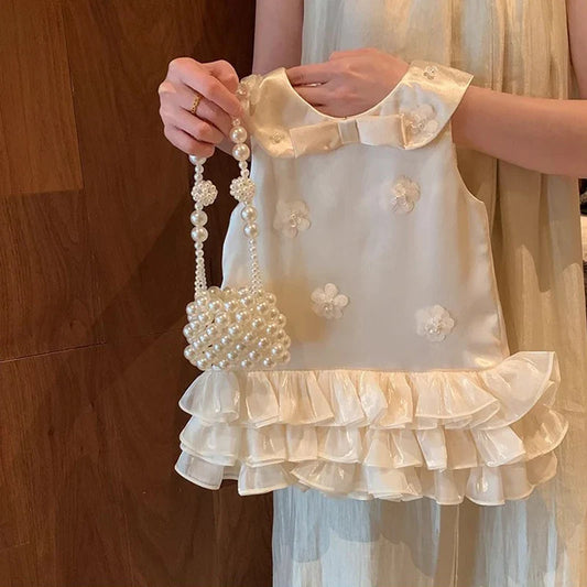 Vestido de Bebê Menina para Festa de Aniversário Casamento Renda Laço Grande Vestidos de Bebê Menina 1º Aniversário Conjunto Bebê Princesa Vestido de Batismo Bege