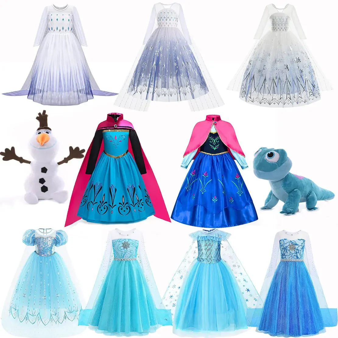 Holiday Party Birthday Gift Girls Cosplay Elsa White Snow Moana Princess Dress Summer Casual Dress + Accessories Set