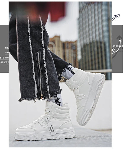 Novos Tênis Casuais de Moda Cano Alto Sapatos de Skate Botas Estudantis Masculinas e Femininas Tendência Resistente ao Desgaste Casais Bicolores
