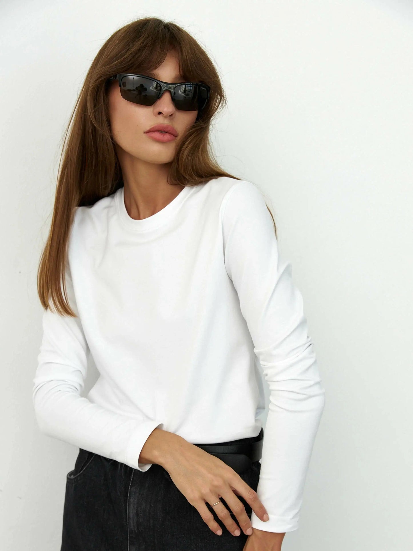 Women's Spring Autumn 100% Cotton T-shirt Bottoming Basic Solid Lady Long Sleeve Loose Tops Shirts Oversized T Shirt