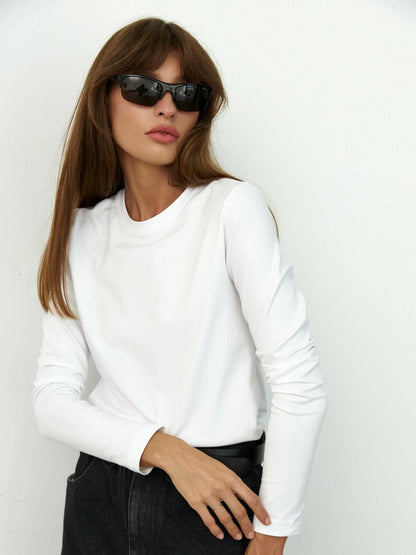 Women's Spring Autumn 100% Cotton T-shirt Bottoming Basic Solid Lady Long Sleeve Loose Tops Shirts Oversized T Shirt