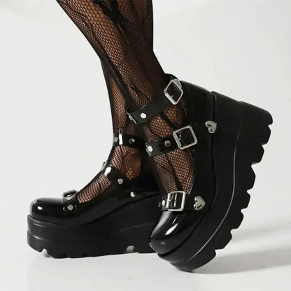 Sapato Feminino Mary Jane Salto Super Alto Plataforma Anabela Sandália Feminina Primavera Fivela Clássica Doce Punk Sapatos Femininos Lolita