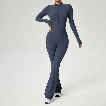 Zipper Jumpsuit Flared Pants Women Clothing Sportswear Gym Yoga Sport Sets Spandex Nylon Workout Sets Women Tracksuit