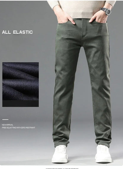 Winter New 2025 Fleece Pants Men's Thick Slim Elastic Business Casual Velvet Pants Warm Fashion Solid Color Plush Trousers Male