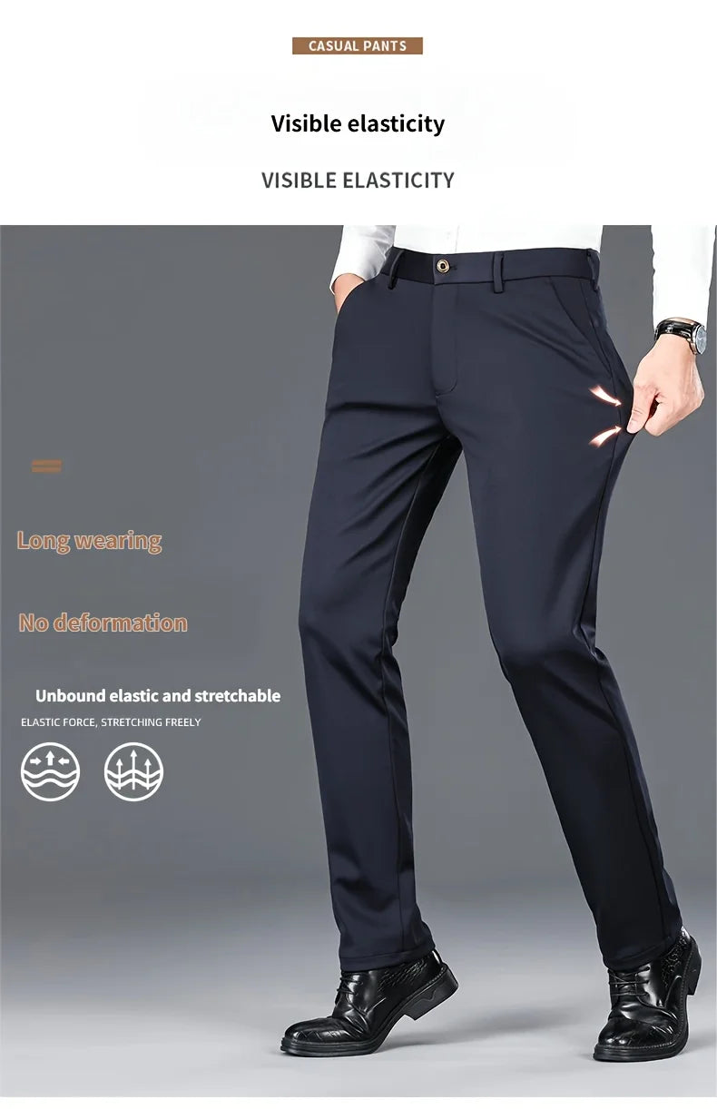 Men's Casual Stretch Dress Pants Slim Fit Straight Business Trousers