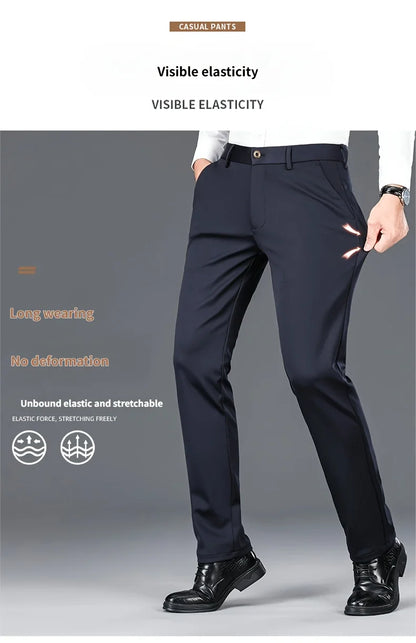 Men's Casual Stretch Dress Pants Slim Fit Straight Business Trousers