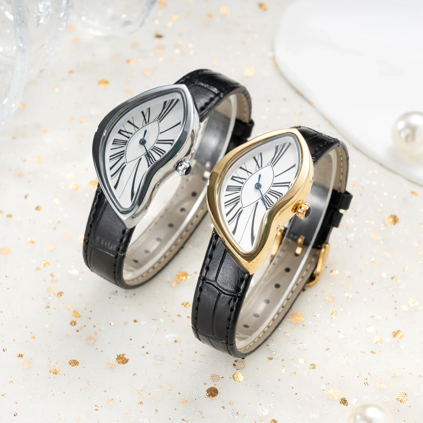 watches melt and twist y2k alien ladies and men Leather strap fashion advanced ins niche design quartz watch