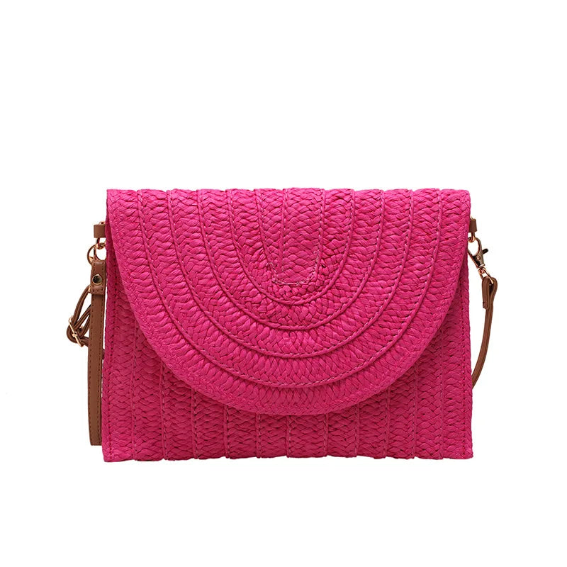 Straw Woven Shoulder Crossbody Bag Beach Clutch Handbag Casual Summer Handmade Envelope Bags for Women Totes Purse