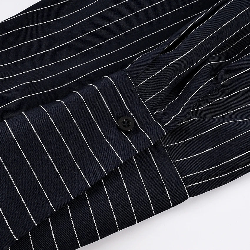 Elegant High Waist Stripe Shirt Dress Women 2025 Street Chic Long Sleeve Slim Dresses Female Office Single Breasted  Dress