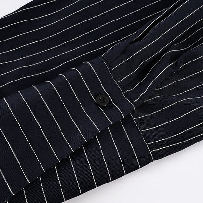 Elegant High Waist Stripe Shirt Dress Women 2025 Street Chic Long Sleeve Slim Dresses Female Office Single Breasted  Dress
