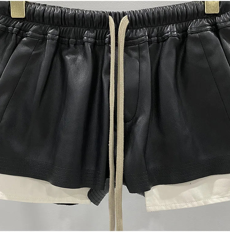 Women's Fashion Basic PU Leather Four Corner Pockets Comfortable Shorts New Versatile Black Short Pants