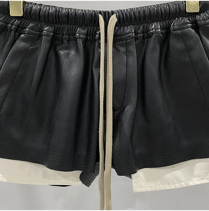 Women's Fashion Basic PU Leather Four Corner Pockets Comfortable Shorts New Versatile Black Short Pants