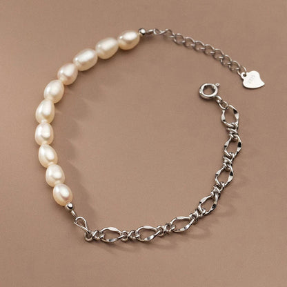 925 Sterling Silver Baroque Pearl Fashion Bracelet Chain Link For Women Irregular Design Fine Female Jewelry Gifts