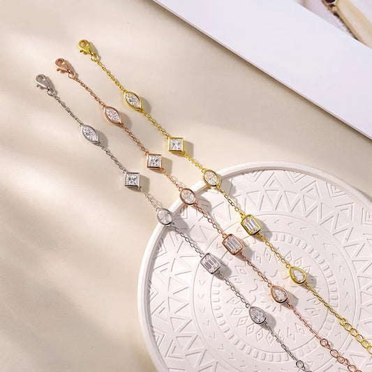 0.5CT Oval/Pear/Heart Moissanite Bracelets Earrings Set S925 Silver Plated 18K Gold Wrist Chain for Women Fine Jewelry