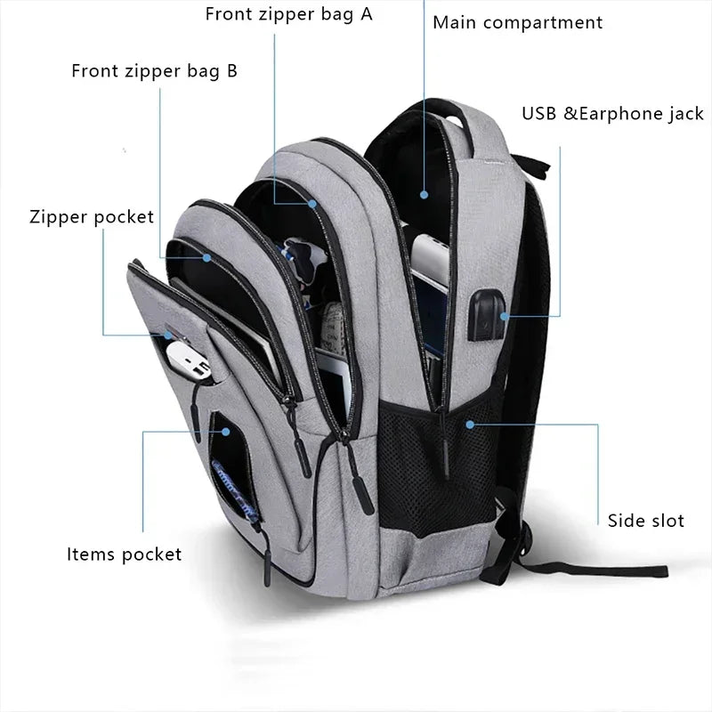 Large Capacity Backpack Men Laptop Backpacks 15.6 Oxford Black Solid High School Bags