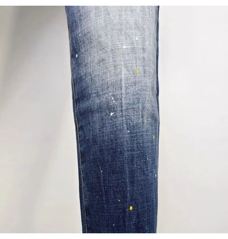 Street Fashion Men Jeans Retro Blue High Quality Elastic Skinny Fit Ripped Jeans Men Patched Designer Hip Hop Brand Pants Hombre