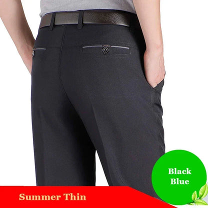 New Arrival Mens Casual Business Pants Man Mid Full Length Soft Trim Brand Trousers Regular Straight Black Grey Large Size 28-40