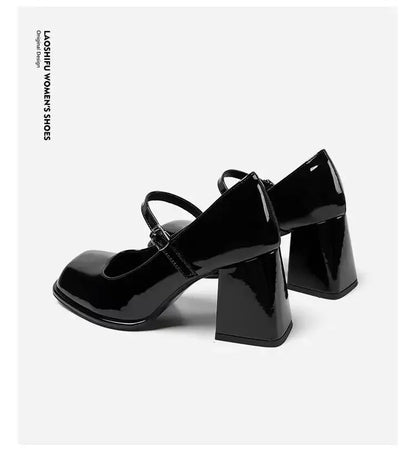 Mary Janes Vintage Black Sandals Woman Buckle Casual Medium Heels Office Ladies Solid Elegant Heels Korean 2024 Summer