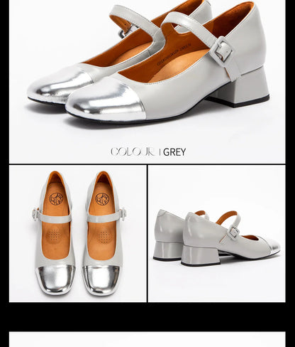 Women's High Heels New High Quality Sheep Leather Women's Shoes Simple Beige Mary Jane Shoes Comfortable
