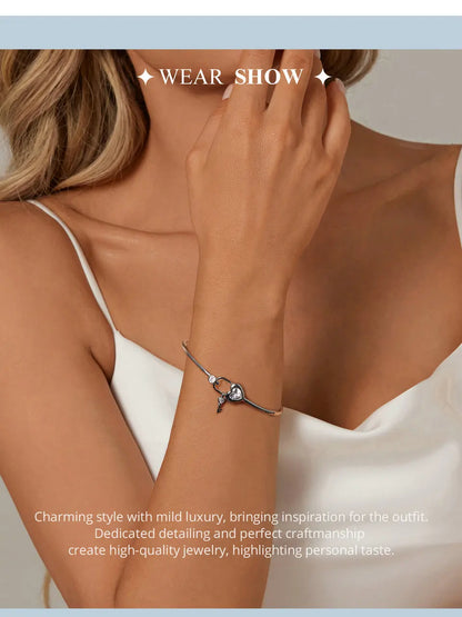 Dainty 925 Sterling Silver Lock Bar Bracelet for Women Delicate Thin Cuff Bangle Bracelet White Gold Plated Jewelry