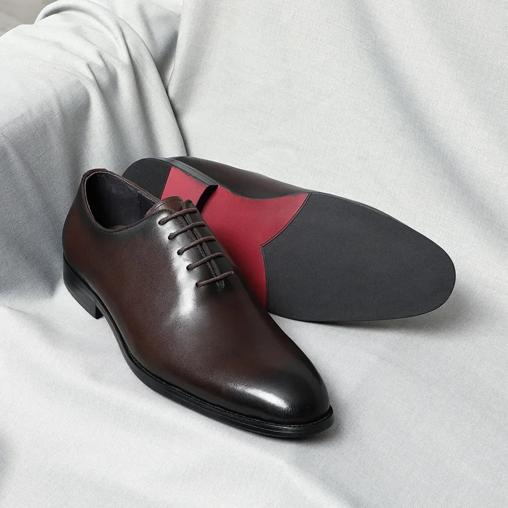 Classic Handmade Mens Dress Shoes Genuine Leather Whole Cut Round Toe Oxford Shoes Business Wedding Formal Suit Shoes Man