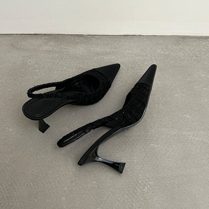 New style pointed-toe fashionable high-heeled shoes for women with thin heels open-back, shallow-cut and suitable foroutdoorwear