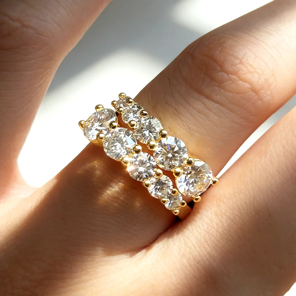 Full Moissanite Ring For Women S925 Silver D VVS 10 Gems Lab Diamond Adjustable Open Wedding Ring Band Fine Jewelry Gifts
