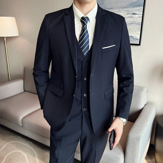Men's High-Quality 3-Piece Business Casual Wedding Suit Vest Trousers Set Handsome Fashion Banquet Clothing S-6XL