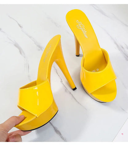 Slippers Women Summer 2022 New Black High Heels 13 CM  Color Club Sexy High Platform Thin  Party Girl Show Sandals  Size 34-43