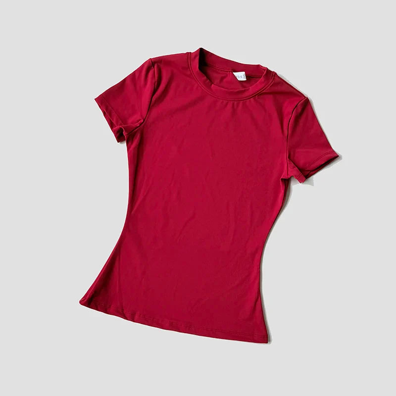 Women Solid Color Dry Fit Short Sleeve Crew Neck Athletic T-Shirt Fashion Casual Tee Suitable For Daily Running Workout Gym Top