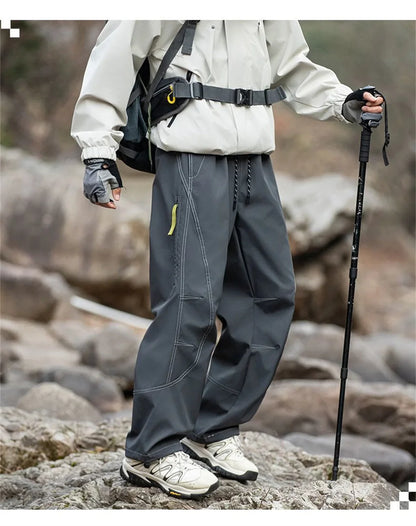 Outdoor Soft Shell Charging Pants Thin Version Retro Men's and Women's Three-proof Quick-drying Paratrooper Pants Loose Hiking