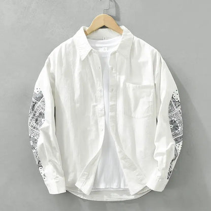 Men Casual Long Sleeve Shirt Trendy Patchwork Print High End Stylish Top