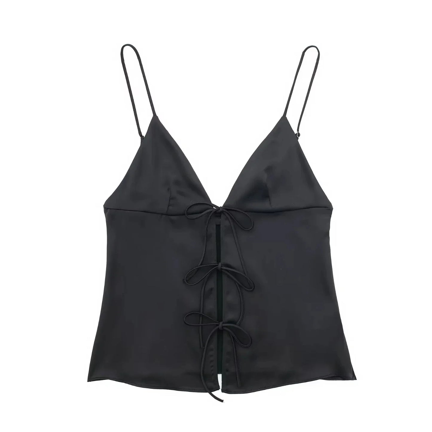 Women Front Bow Tie Top Elegant V Neck Solid Camis Sleeveless Backless Sexy Lady Straps Tanks Y2k Female Slim Crop Tops