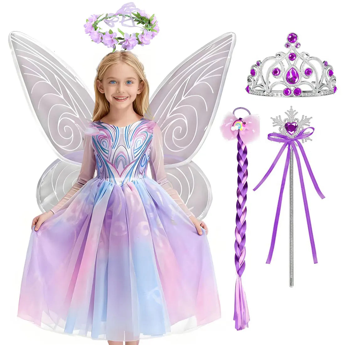 2026 Disney Wicked For Good Fantasia Menina Bruxa Roxa Glinda Princesa Vestido Fofo + Acessórios Festa Aniversário Apresentação