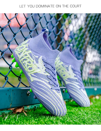 Unisex High-Top Soccer Cleats Non-Slip Football Boots Breathable Training Outdoor Grass Sneakers Men Women Professional Match