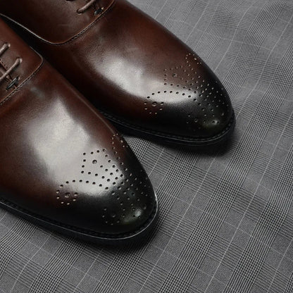 Italian Classy Men's Oxford Dress Shoes Genuine Cow Leather Lace-up Brogue Brown Black Business Office Wedding Formal Shoes Man