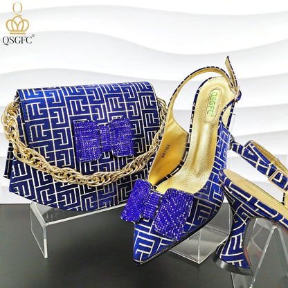 Italian Design Shoes and Bag Set Office Ladies Style Diamond Decoration Classic Women High Heel Shoes and Bag