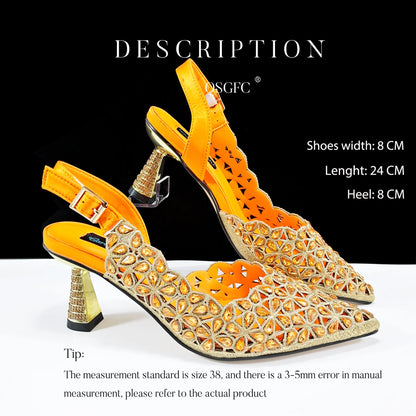 Italian Design Rhinestone-encrusted Sex Ladies Shoes And Special Bag High Heels And Heart Shape Gold Mini Bag