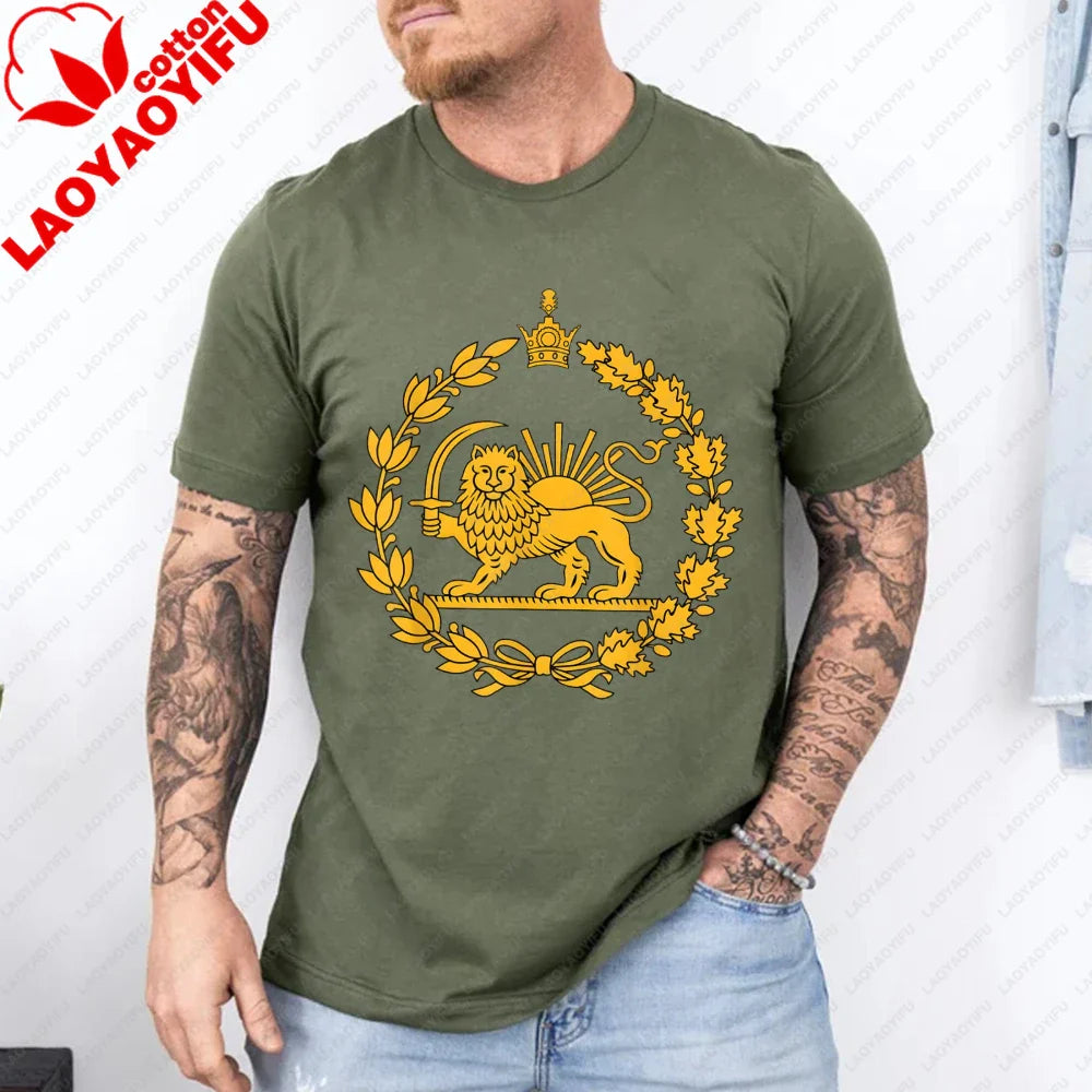 Lion and Sun Iran Persian Flag Iran Tshirt Khorshid Graphic T-Shirt Daily Life Casual Men Women Unisex Cotton Streetwear