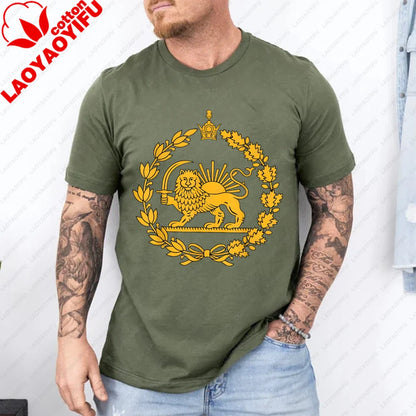 Lion and Sun Iran Persian Flag Iran Tshirt Khorshid Graphic T-Shirt Daily Life Casual Men Women Unisex Cotton Streetwear