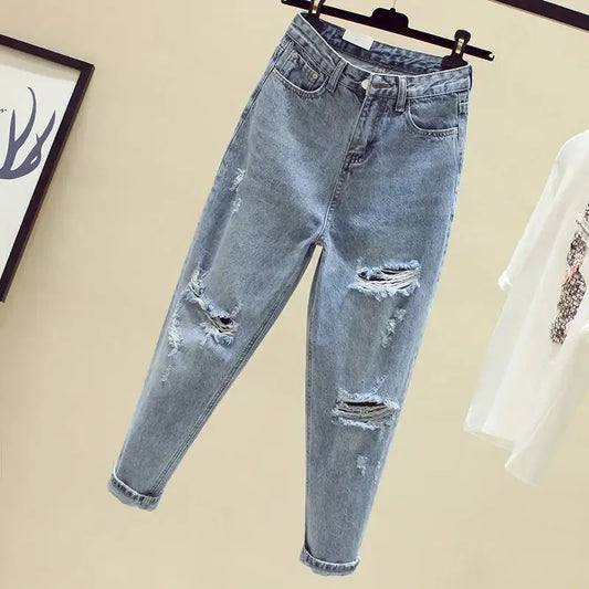 Lightweight Jeans Women's Ripped Loose-fit Straight-leg Pants New Spring Summer High-waisted Slimming Nine-point Old Dad Pants