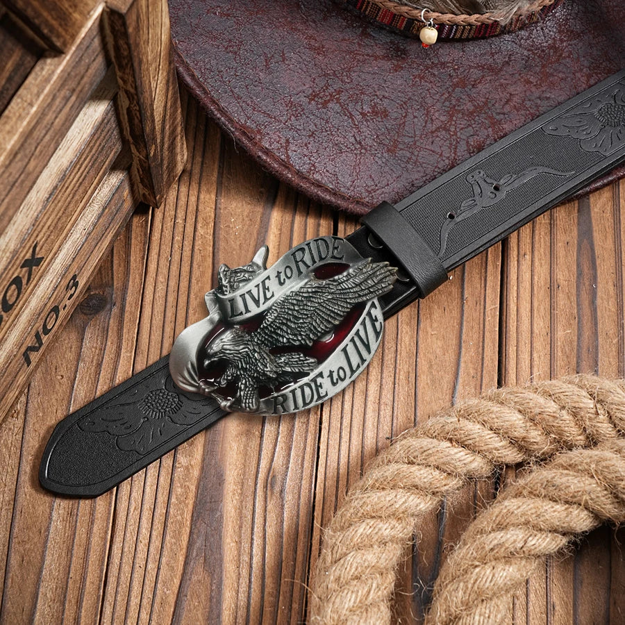 Western men's denim belt retro belt eagle belt buckle hip-hop personality retro style unisex matching jeans/casual pants belt