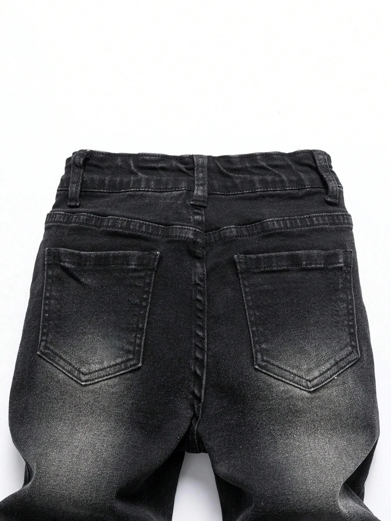 1 Piece of Men's Four-Season Snowflake Washed Fashion Jeans, Stretch Slim Fit Light Gray Dark Black Casual Denim Pants, Normcore and Fashionable, Suitable for Everyday Wear
