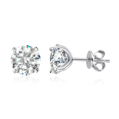 4-prong Set Brilliant Cut Moissanite Stud Earrings 925 Sterling Silver D Color VVS1 Solitaire Diamond Ear Studs with Certificate