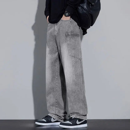 Calça Jeans Masculina de Outono e Inverno, Estilo Americano, com Bolsos Retos e Versátil, em Três Cores para Escolher