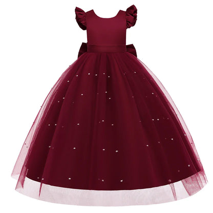 Teen Big Bow Girls Princess Dresses for Bridesmaids Kids Party Dress for Girl Beading Wedding Prom Pageant Dress Gown 5-14 Years