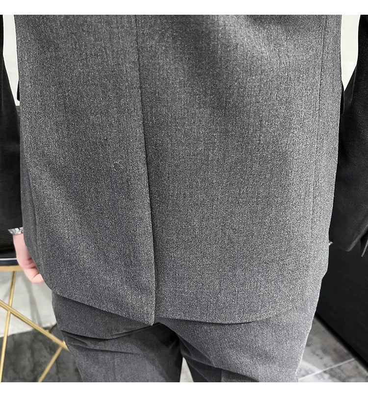 ( Blazer + Vest + Pants ) Boutique Fashion Solid Color Men's Slim Casual Business Suit Three-piece Set Groom Wedding Dress Party