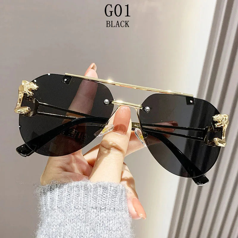 Rimless Designer Sunglasses Women Trendy Luxe Fashion Sunglasses Men