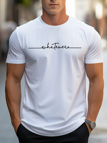 Men's Summer Casual Loose Size 100% Cotton Letter Print Round Neck Short Sleeve T-shirt Top